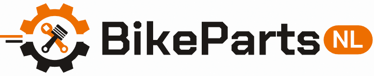 Het logo van BikePartsNL: een tandwiel met een zuiger en een sleutel, en de naam BikePartsNL.